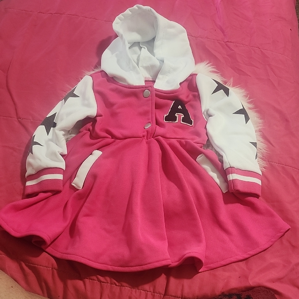 Shein 12-18 Months Hooded Jacket Dress with Star Sleeves Flare Letterman Dress